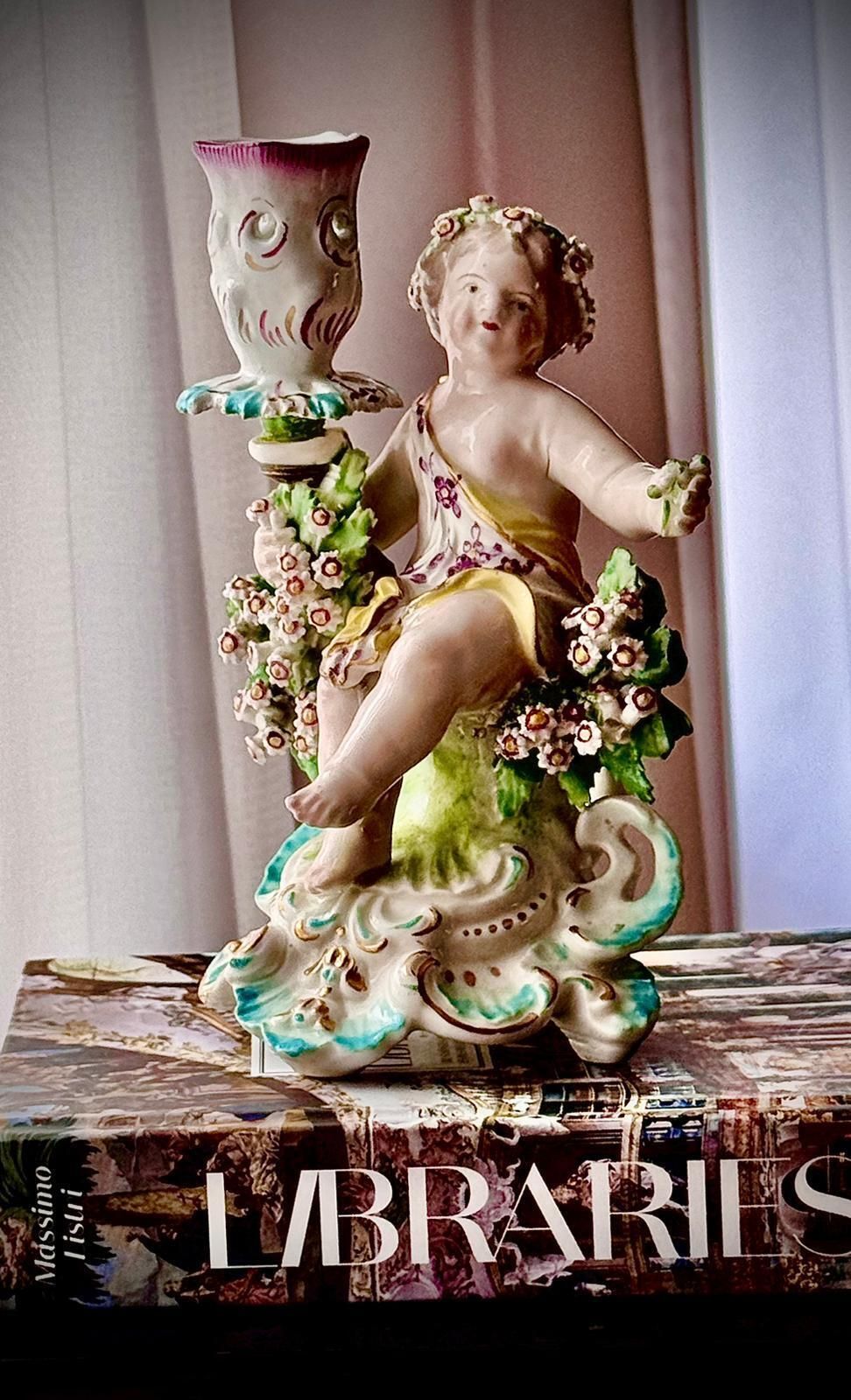 Pair Of 18th Century Georgian Derby Porcelain Cherub Candlesticks, England C.1760–1780 photo buy