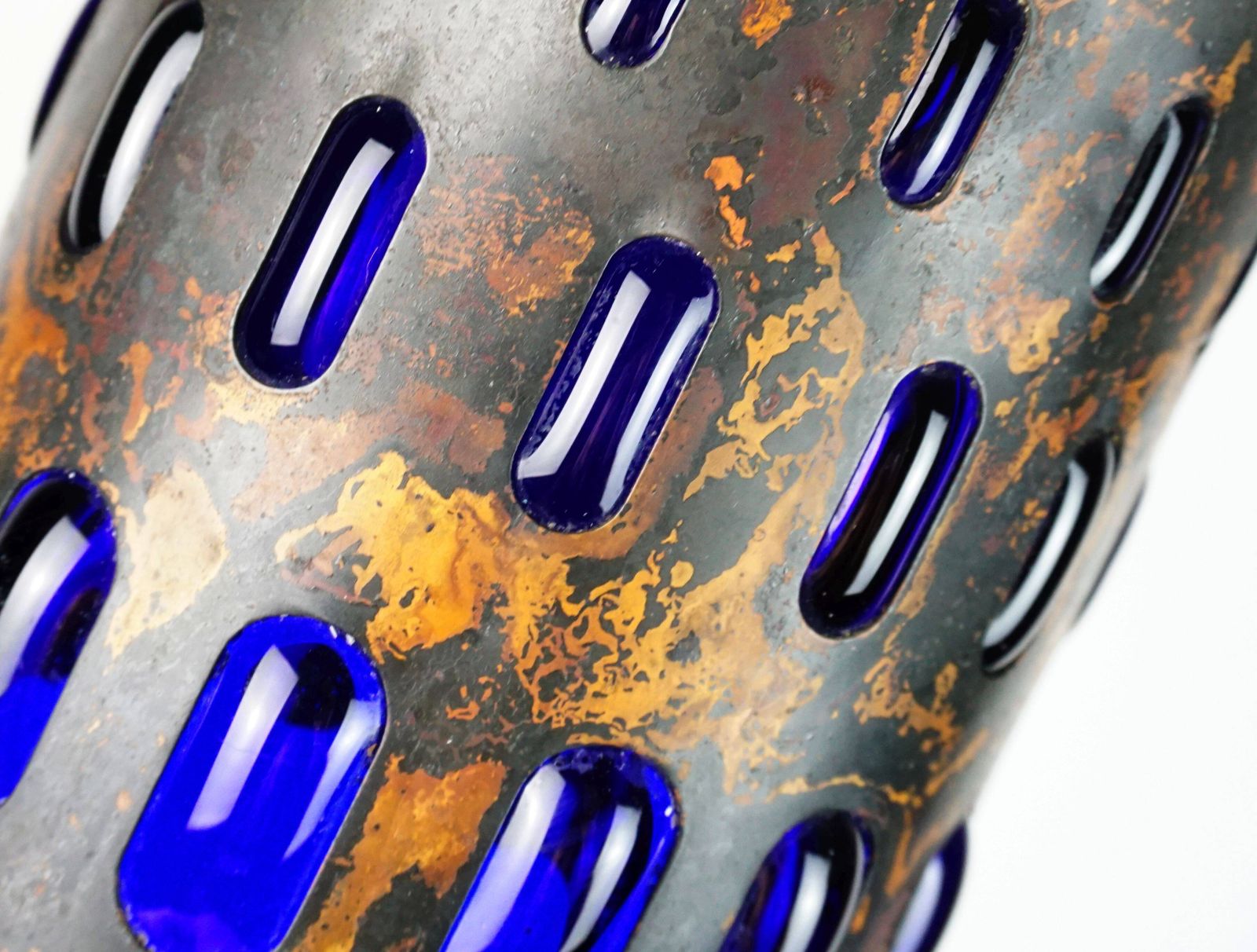 photo furniture Mid Century Pendant Lamp In Flamed Copper And Blue Glass From The 1960s, 3 Available