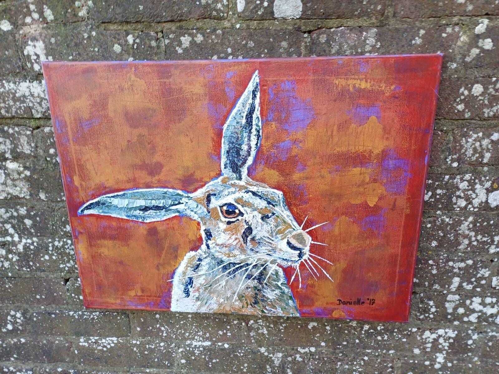 Original Hare Painting Acrylic On Canvas Contemporary Animal Art Signed (60cm X 45cm)