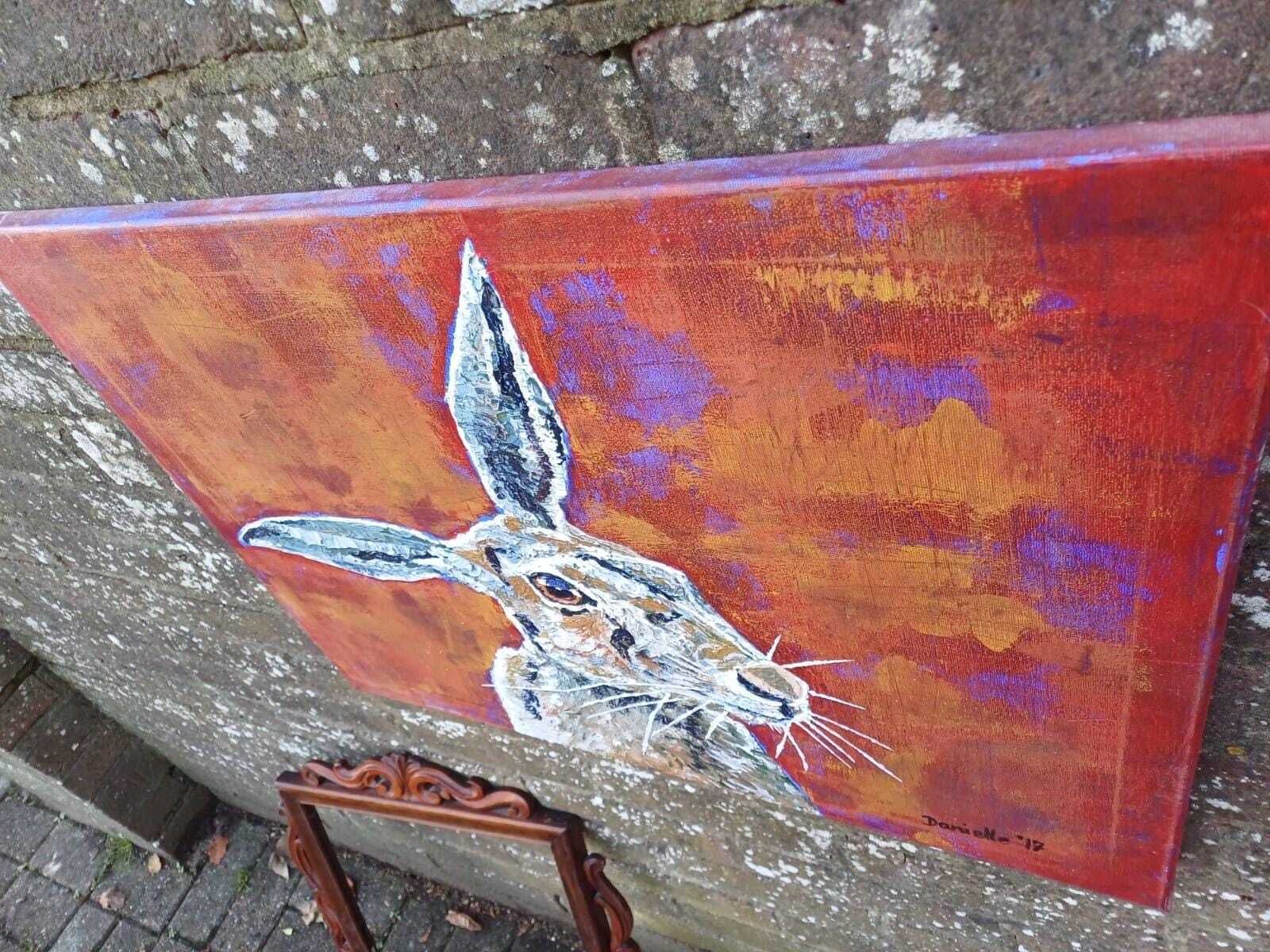 photo for sale Original Hare Painting Acrylic On Canvas Contemporary Animal Art Signed (60cm X 45cm)