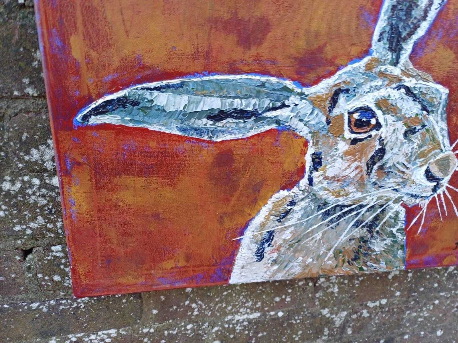 100.0 Original Hare Painting Acrylic On Canvas Contemporary Animal Art Signed (60cm X 45cm) photo