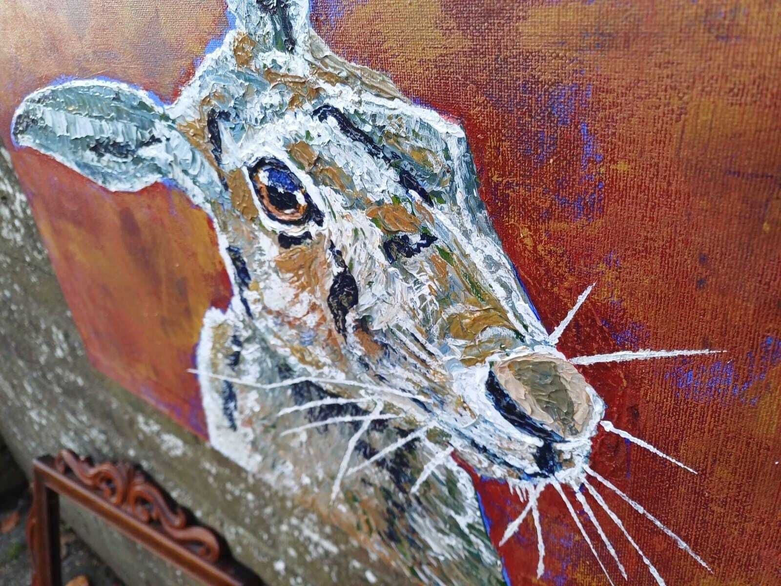 photo vinterior Original Hare Painting Acrylic On Canvas Contemporary Animal Art Signed (60cm X 45cm)