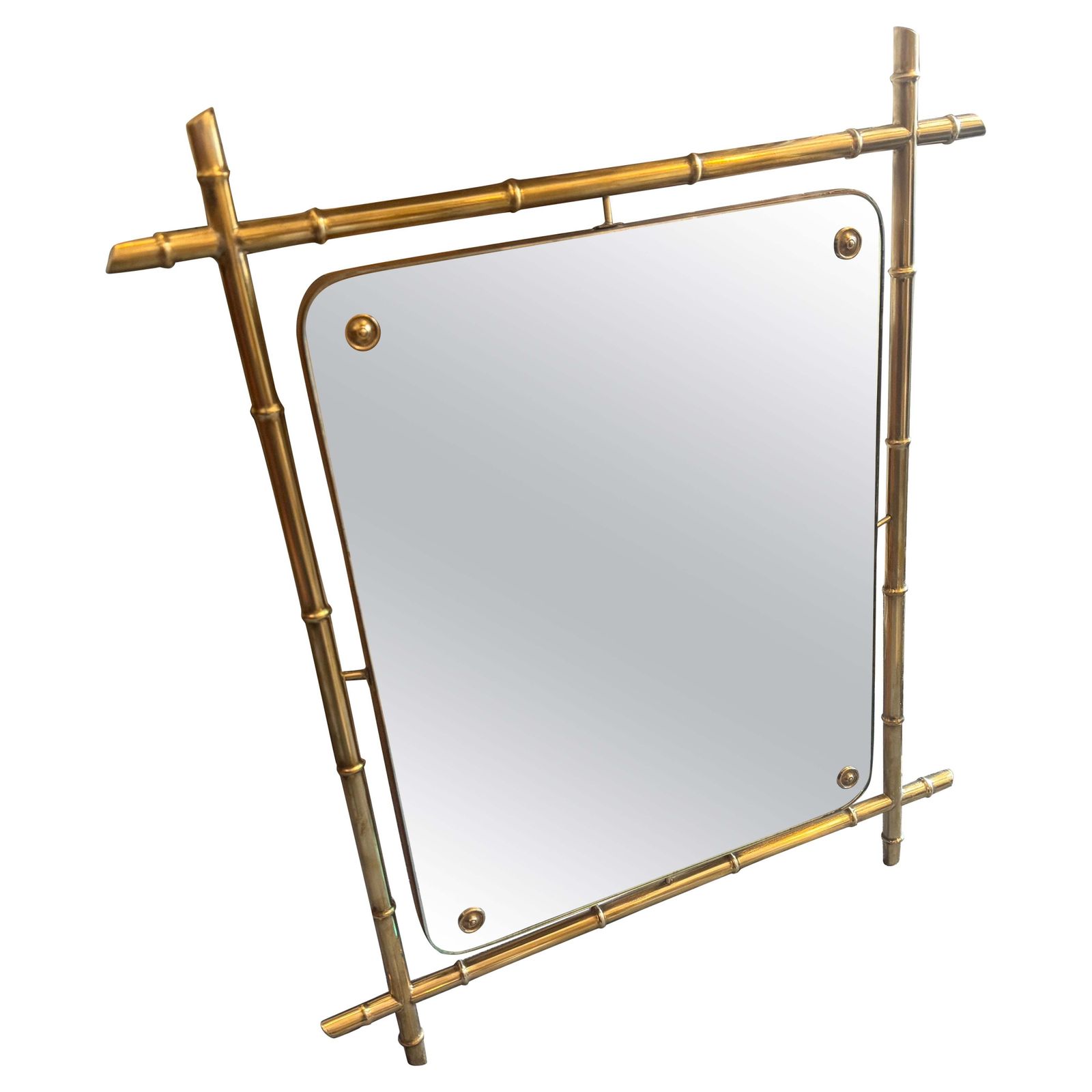 1960s Mid Century Modern Bamboo Shaped Brass Italian Wall Mirror
