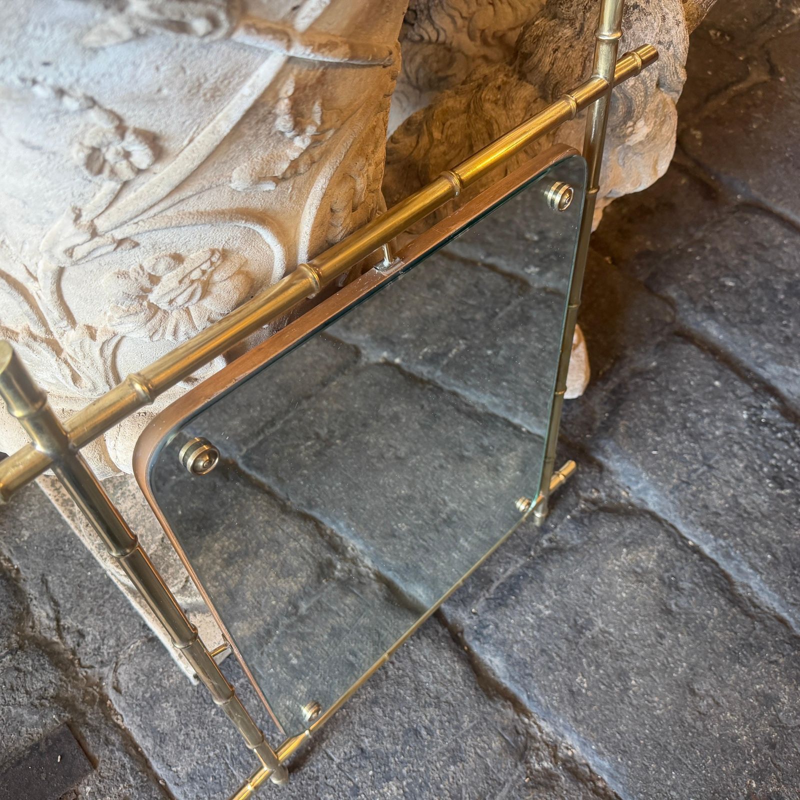 Home Decor 1960s Mid Century Modern Bamboo Shaped Brass Italian Wall Mirror photo