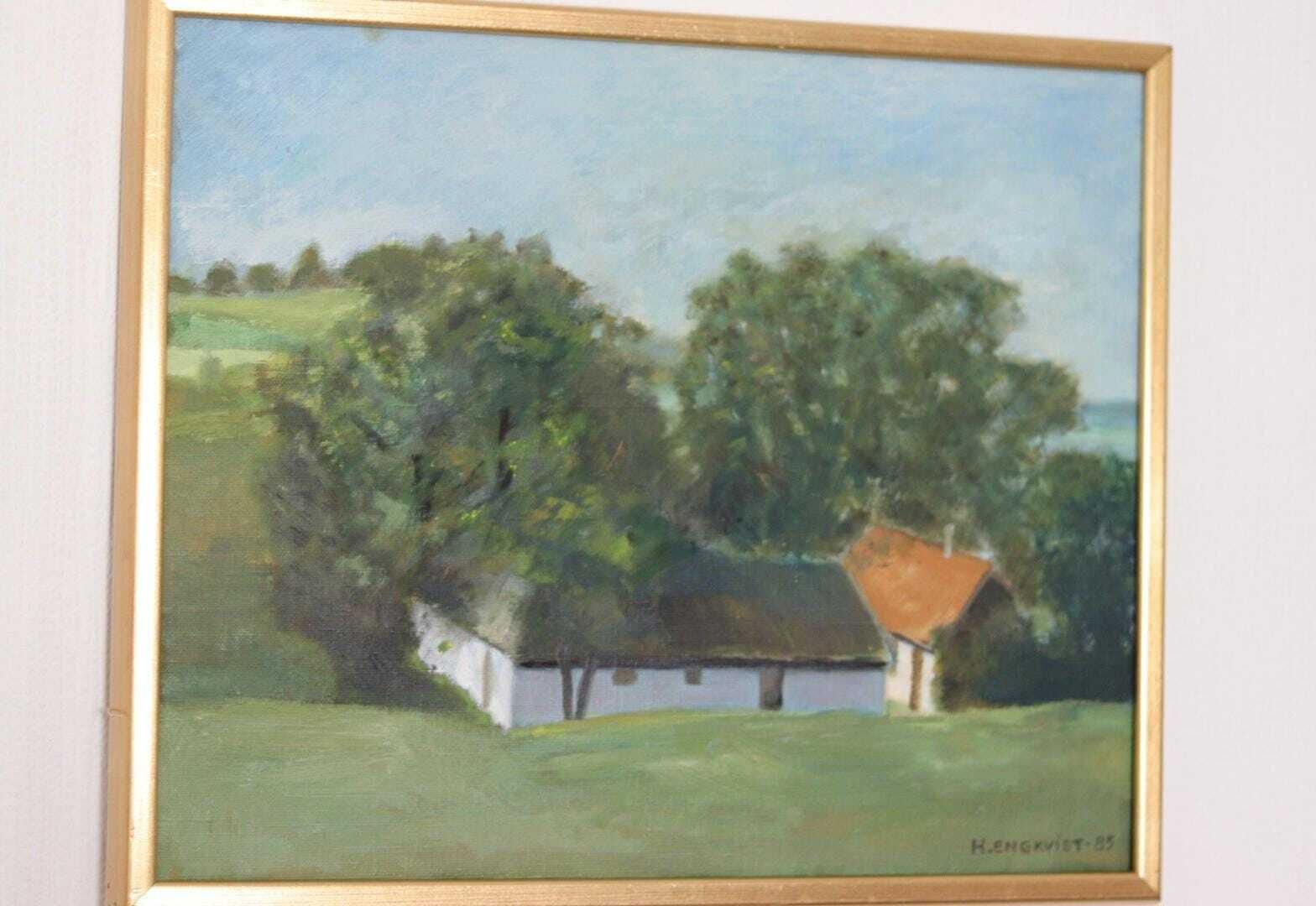 Original Swedish Oil On Canvas – “Landscape With Farm” By H. Engkvist – Dated 1983 – Vintage & Framed – 41 × 50 Cm (16.1" × 19.7") photo 315.0