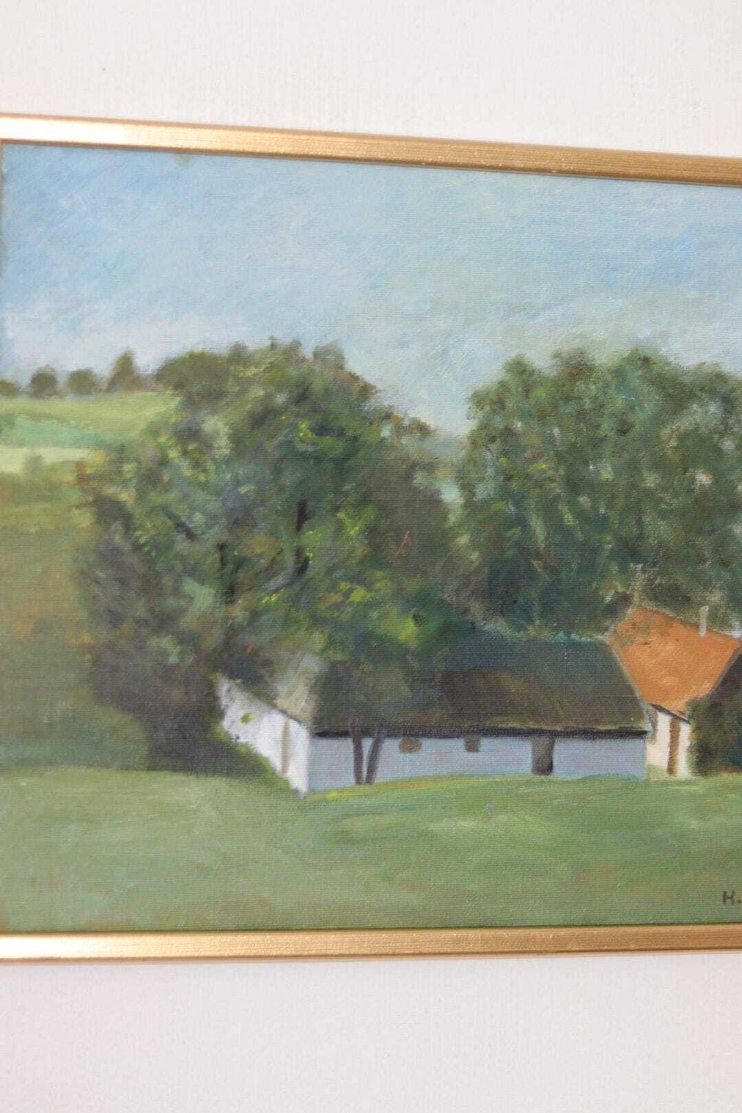 Original Swedish Oil On Canvas – “Landscape With Farm” By H. Engkvist – Dated 1983 – Vintage & Framed – 41 × 50 Cm (16.1" × 19.7") photo vintage
