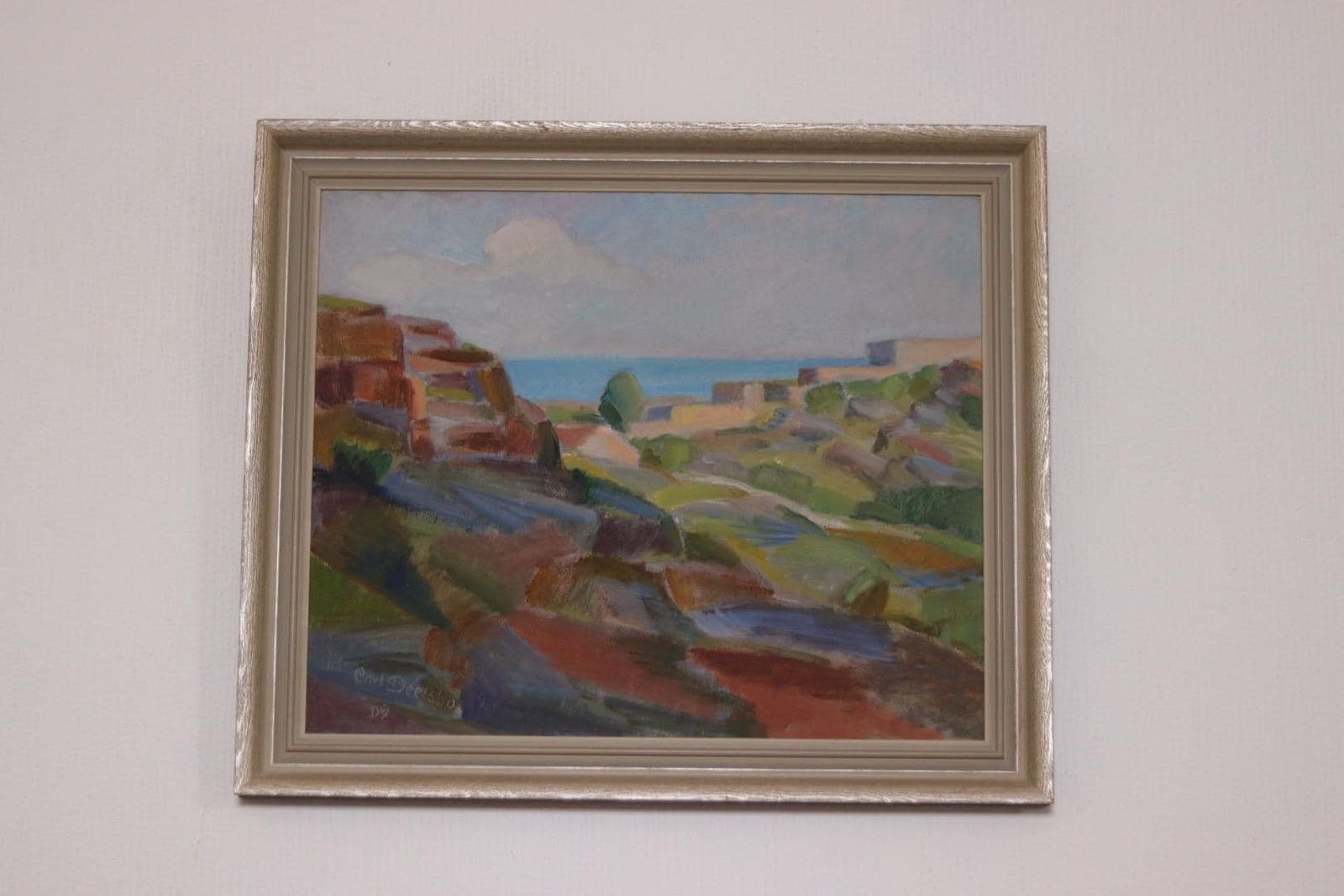 photo furniture Original Swedish Oil On Panel – “Coastal Landscape” By Carl Deelsbo (1908–1982) – Vintage & Framed – 45.5 × 53.5 Cm (17.9" × 21.1")