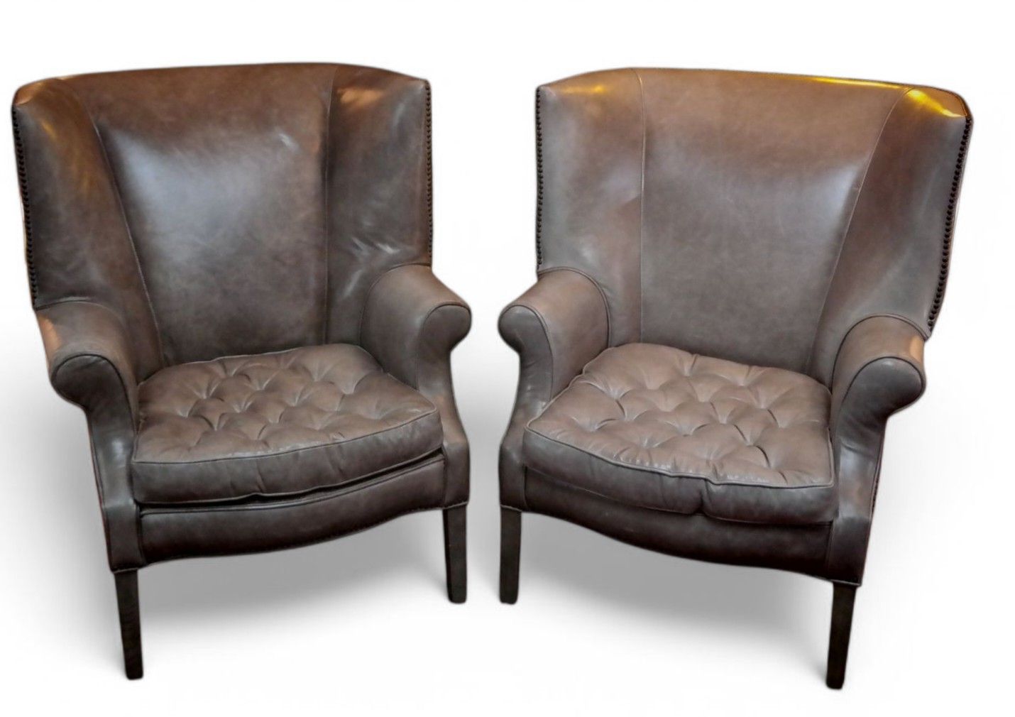 Pair Ralph Lauren Restoration Hardware Drake Cigar Leather Armchairs Granite 🚚 photo Furniture