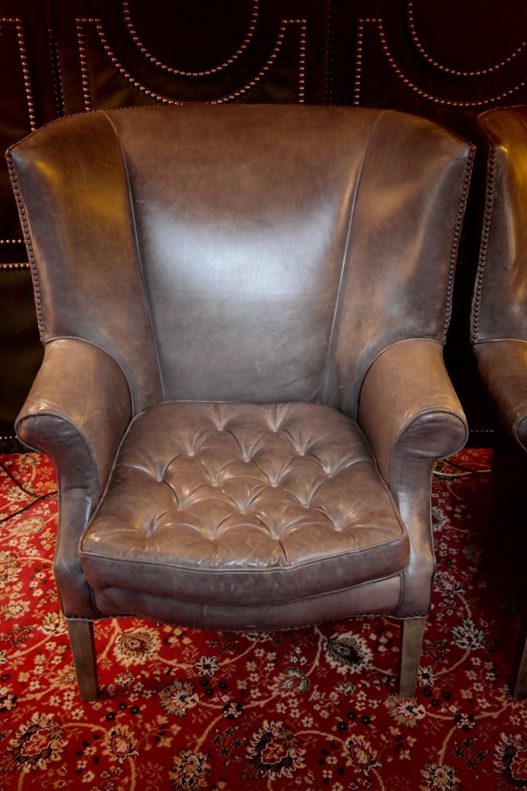 photo vinterior Pair Ralph Lauren Restoration Hardware Drake Cigar Leather Armchairs Graphite 🚚