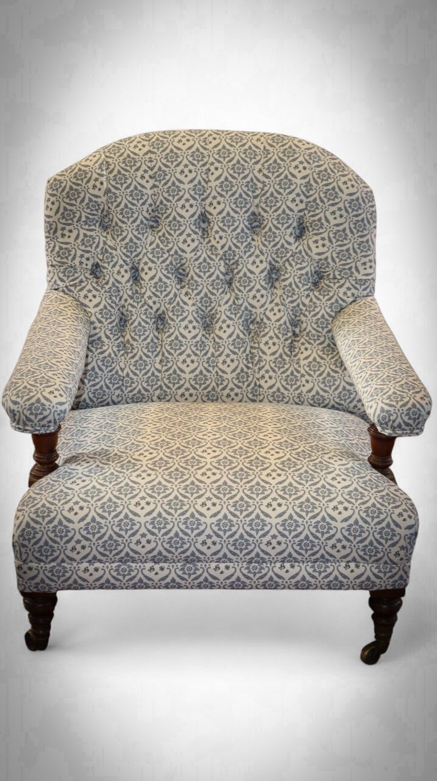 Howard & Sons Buttoned Open Armchair In Ticking Fabric photo for sale