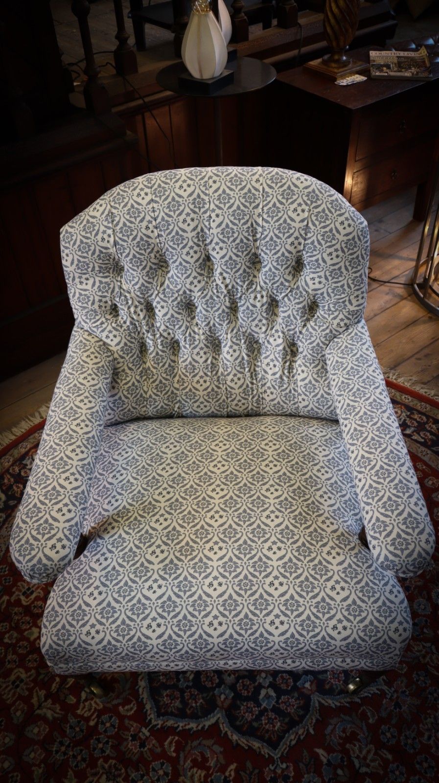 photo buy Howard & Sons Buttoned Open Armchair In Ticking Fabric