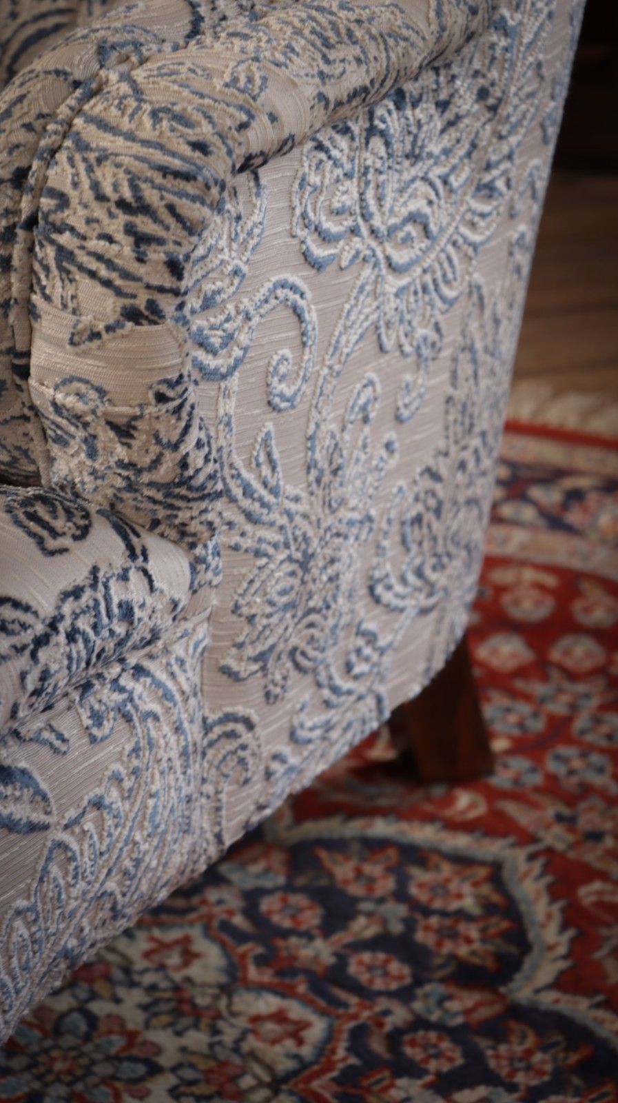 George Smith Markham Armchair White Blue Linen Chenille Jp Baker Paisley Del 🚚 photo vintage