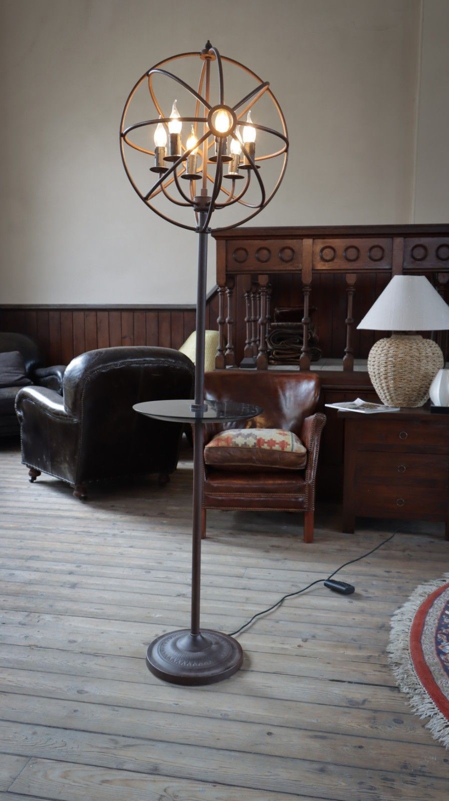 Stunning Timothy Oulton Gyro Floor Lamp With Dumb Waiter Shelf Antique Rust 🚚🚚 photo vinterior