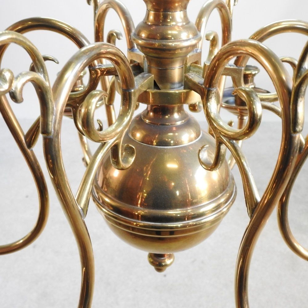 Stunning Antique 6 Arms Dutch Flemish Candle Brass Chandelier photo for sale