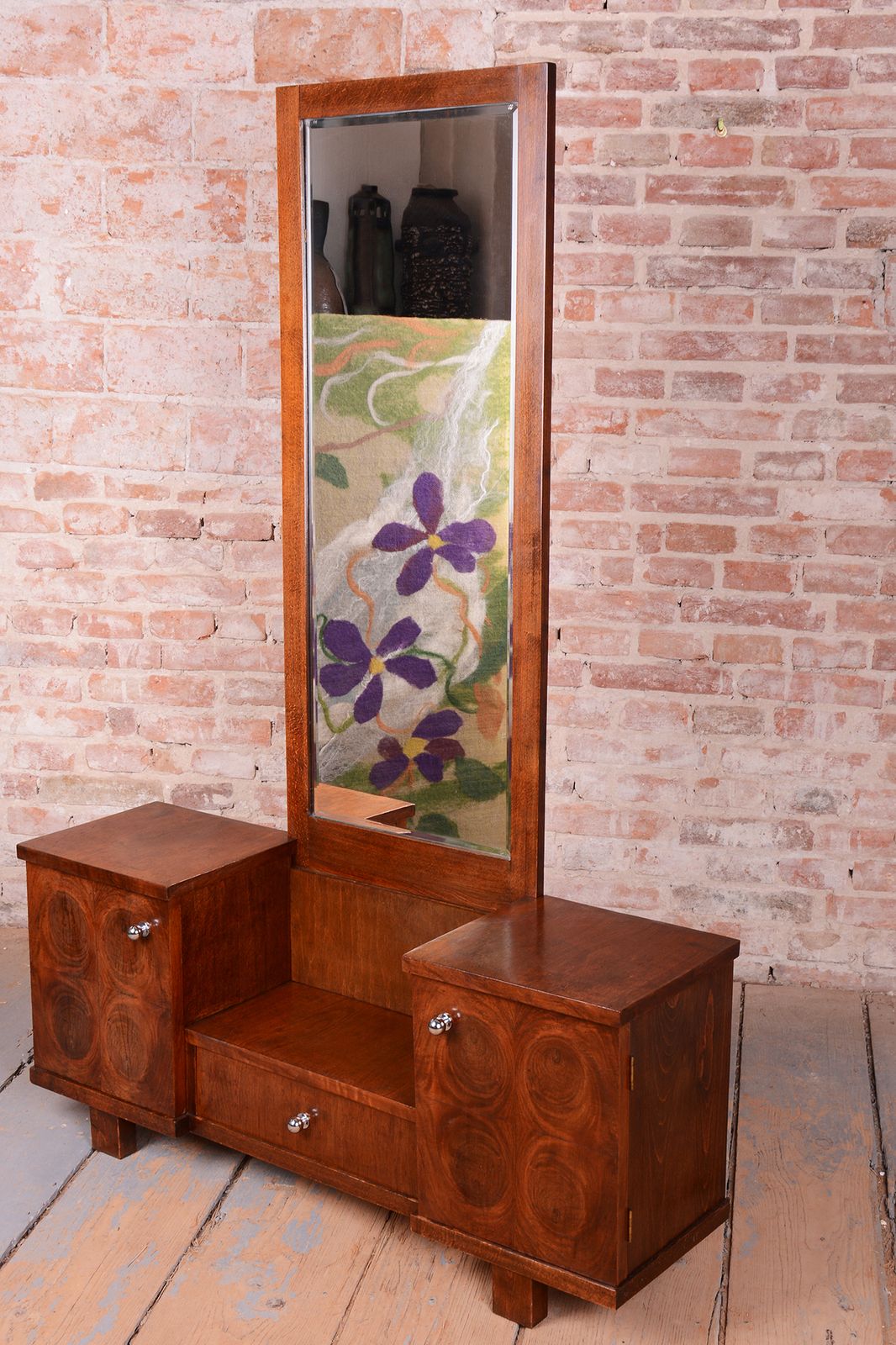Restored Art Deco Dressing Table, Walnut, Beveled Mirrored Glass, Czech, 1930s photo Furniture