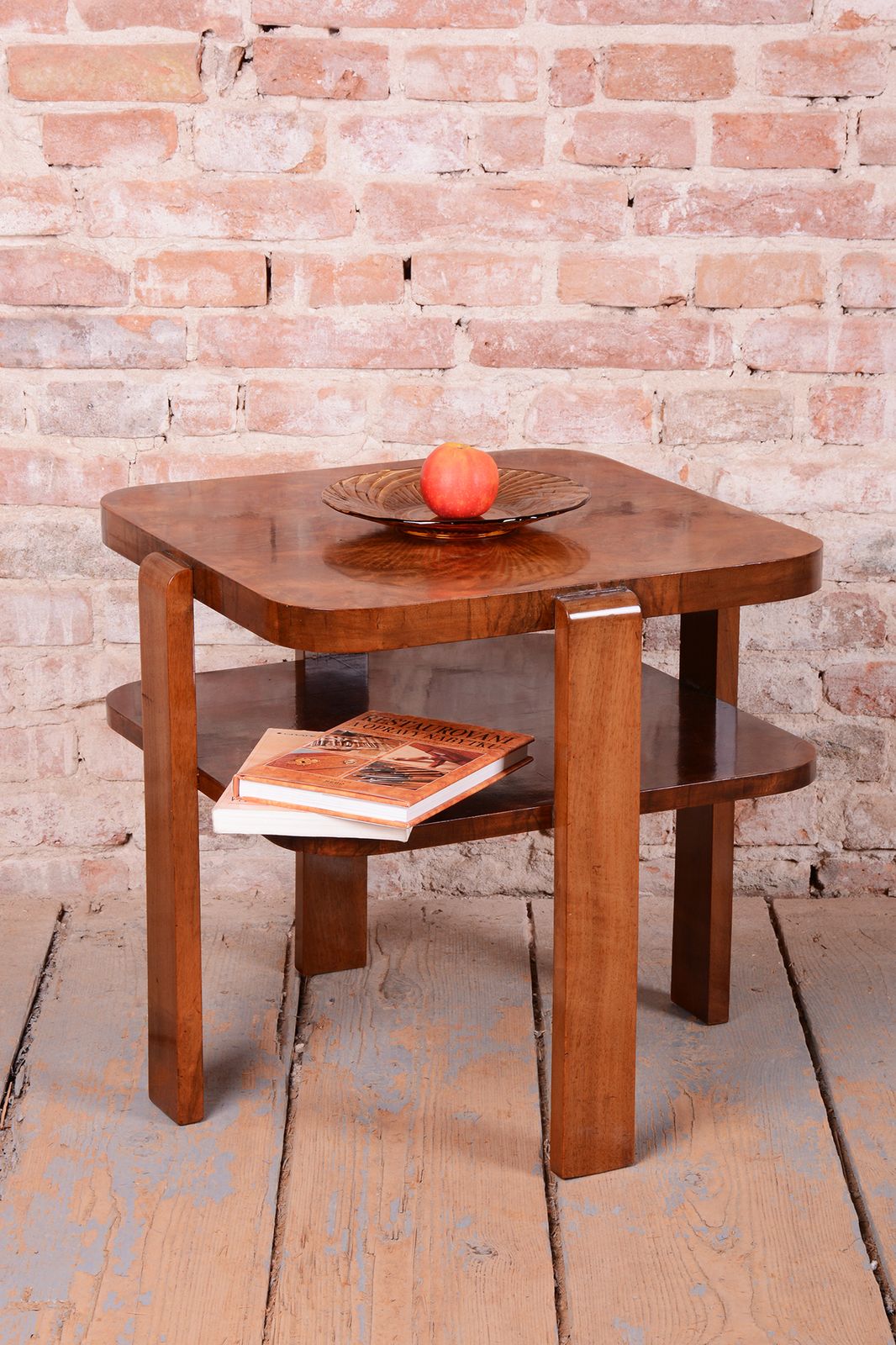 Restored Art Deco Coffee Table, Walnut, Revived Polish, Czech, 1930s photo vintage