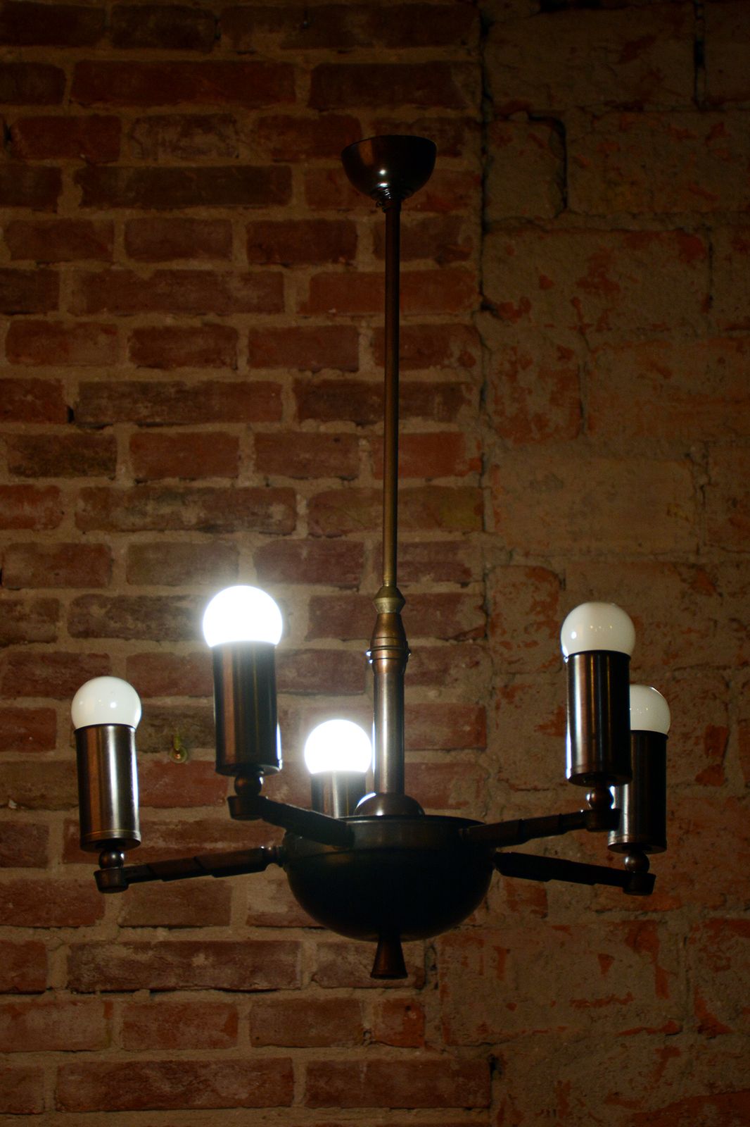 photo furniture Restored Cubist Chandelier, Patinated Brass, Bronze, Czech, 1910s