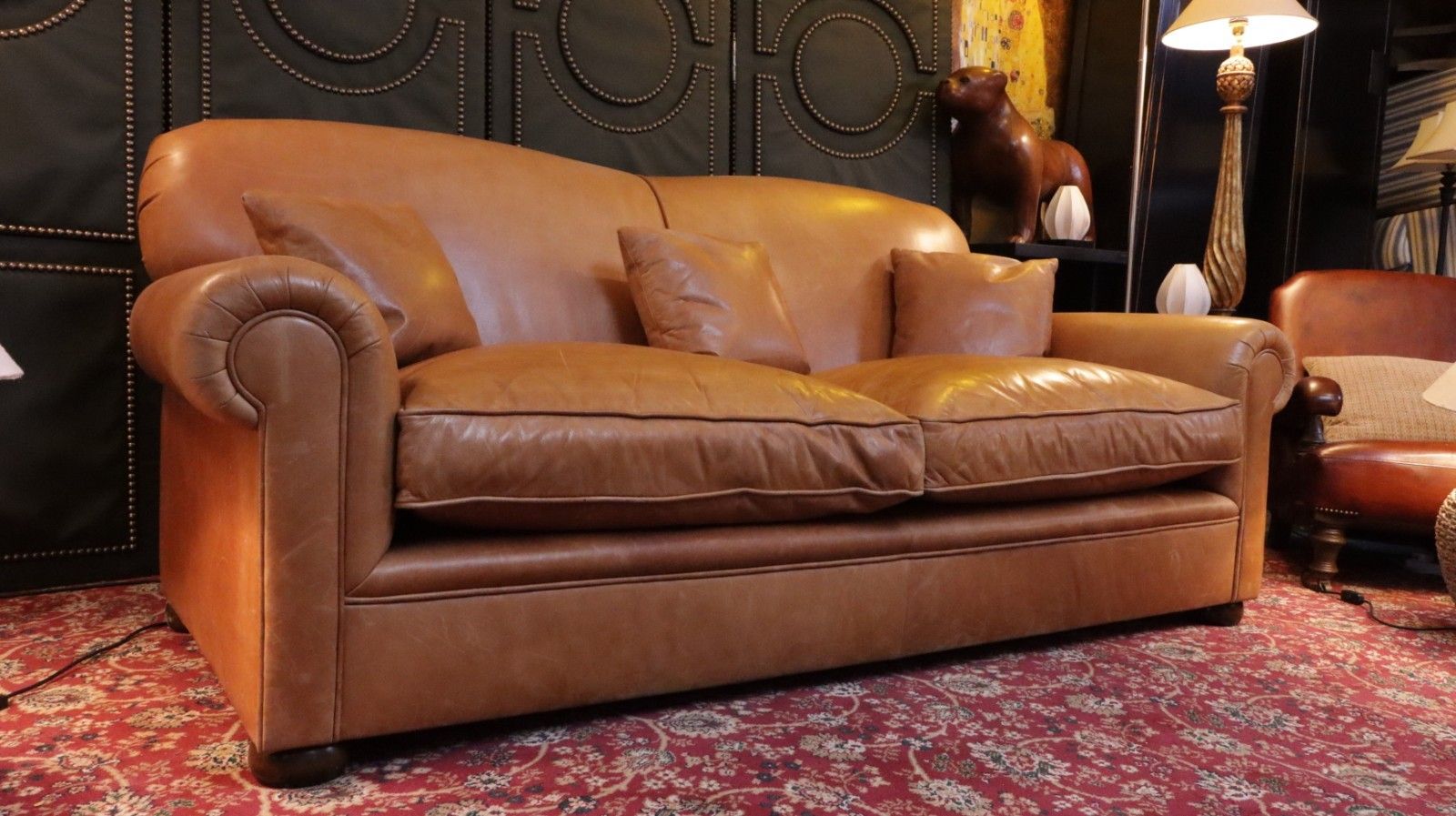 Stunning Bespoke Leather 3 Seater Club Sofa Tan Brown Rrp£6000 Delivery 🚚🚚 photo Furniture
