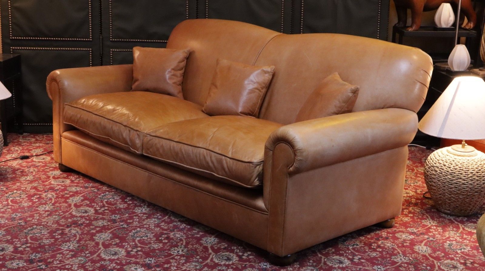 Stunning Bespoke Leather 3 Seater Club Sofa Tan Brown Rrp£6000 Delivery 🚚🚚 photo 2000.0