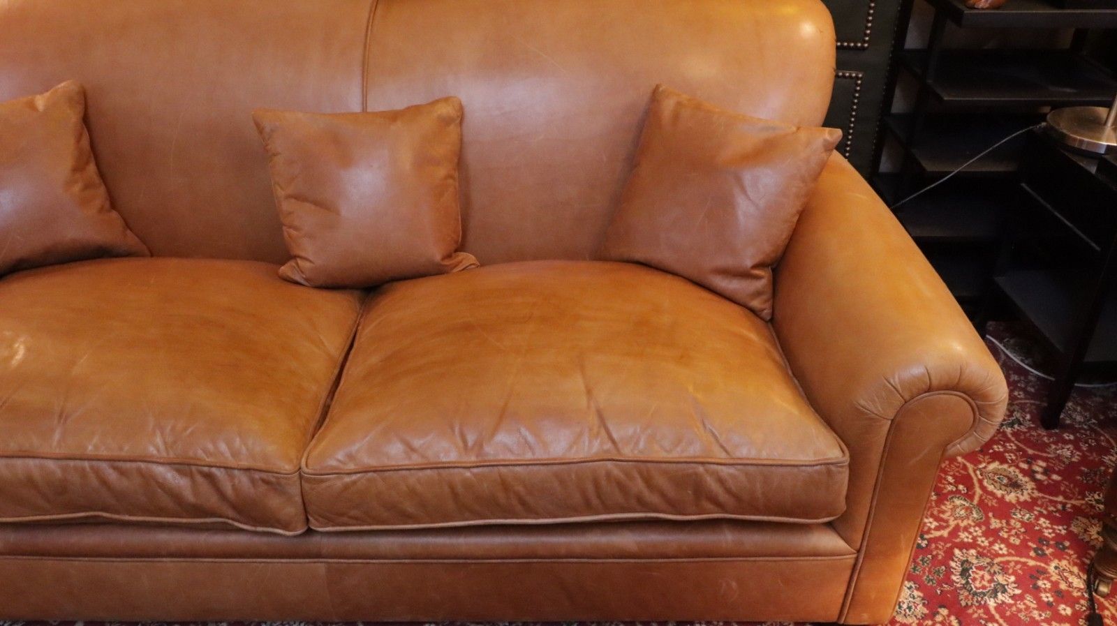 Furniture Stunning Bespoke Leather 3 Seater Club Sofa Tan Brown Rrp£6000 Delivery 🚚🚚 photo
