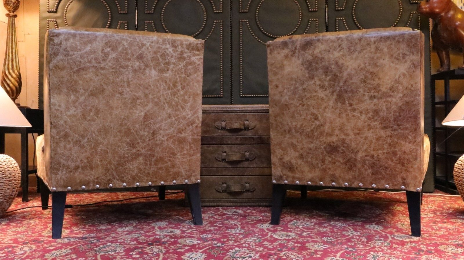 Pair Timothy Oulton Andrew Martin Triton Leather Armchairs Sidetable Cabinet🚚🚚 photo buy