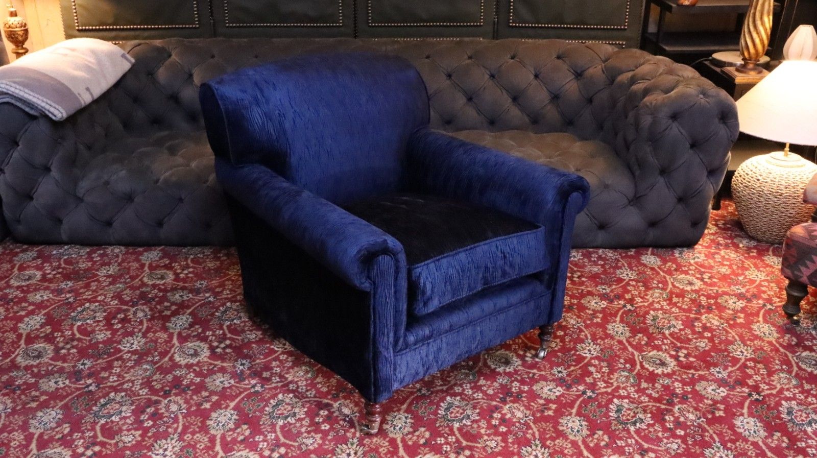 George Smith Full Scroll Arm Signature Armchair Navy Blue Villandry Velvet Del🚚 photo 2800.0