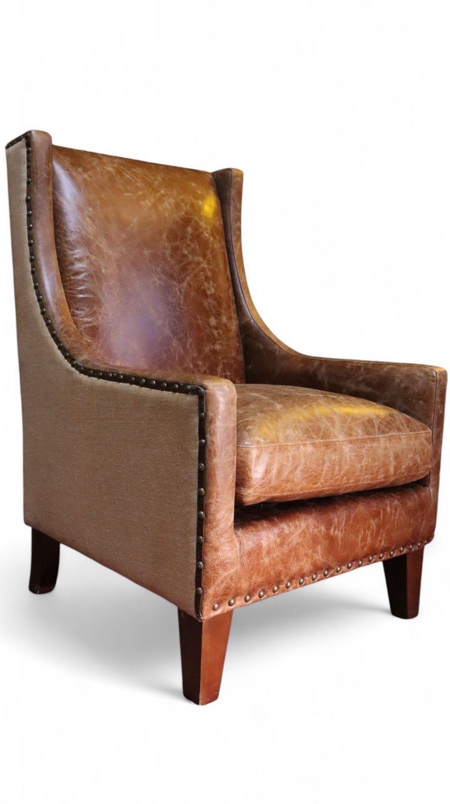 Stunning Georgian Leather Wingback Club Library Fireside Armchair Aniline Tan 🚚 photo furniture
