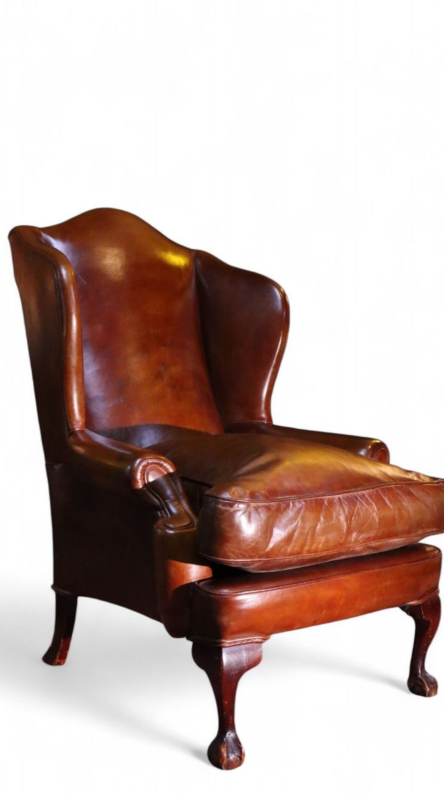 Superb Antique Leather Wingback Club Library Fireside Armchair Whisky Tan Del 🚚 photo furniture