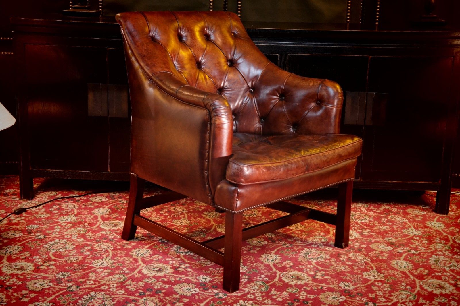 Stunning George Smith Desk Armchair & Round Footstool Mahogany Leather Del 🚚🚚 photo vinterior