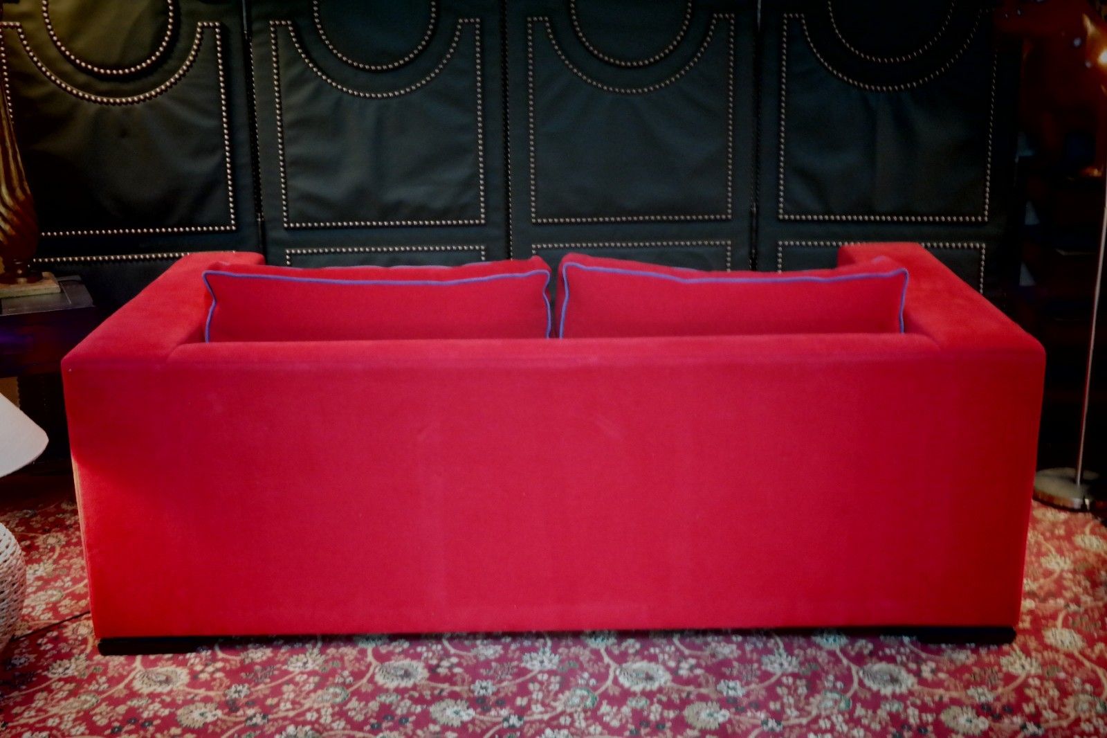photo furniture Stunning George Smith Square Club Large 2 Seater Sofa Red Woven Fabric Rrp£9000