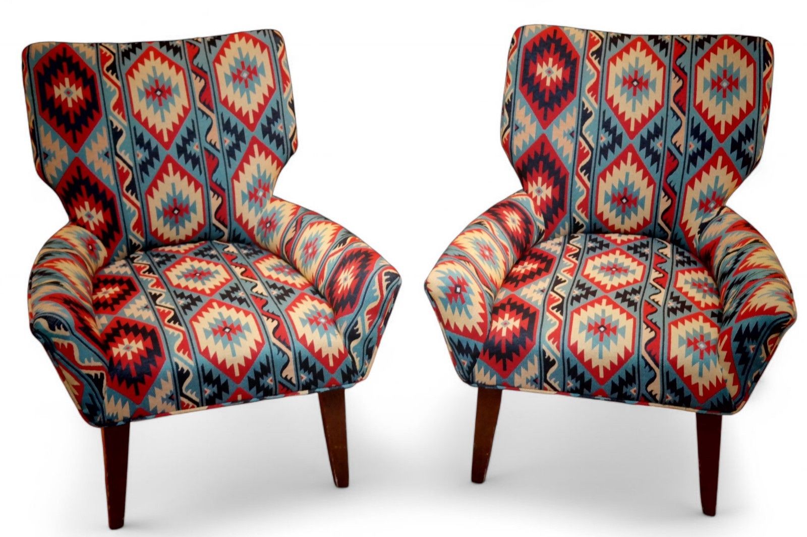 Pair George Smith Bedroom Nursing Kilim Under Wndow Armchairs Blue Red Rrp£11600