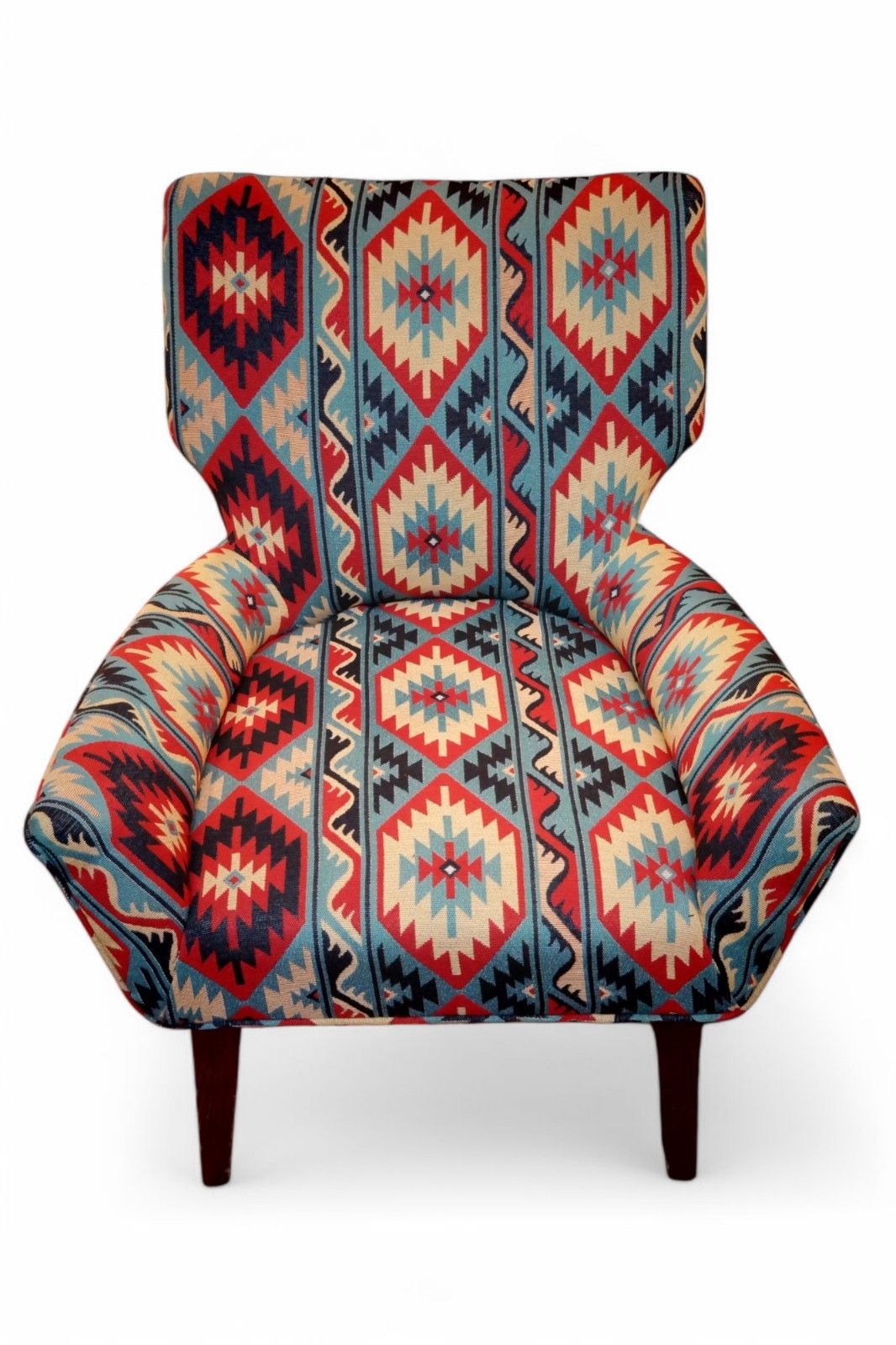 Pair George Smith Bedroom Nursing Kilim Under Wndow Armchairs Blue Red Rrp£11600 photo for sale