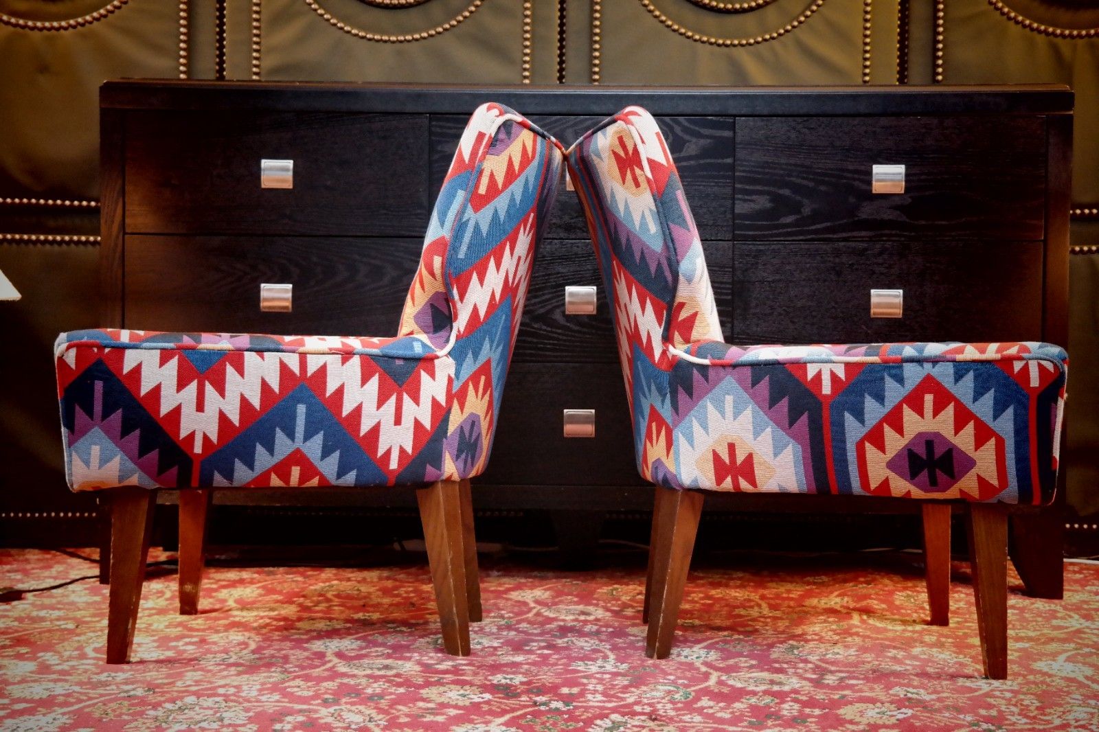 Furniture Pair George Smith Bedroom Nursing Kilim Under Wndow Armchairs Blue Red Rrp£11600 photo