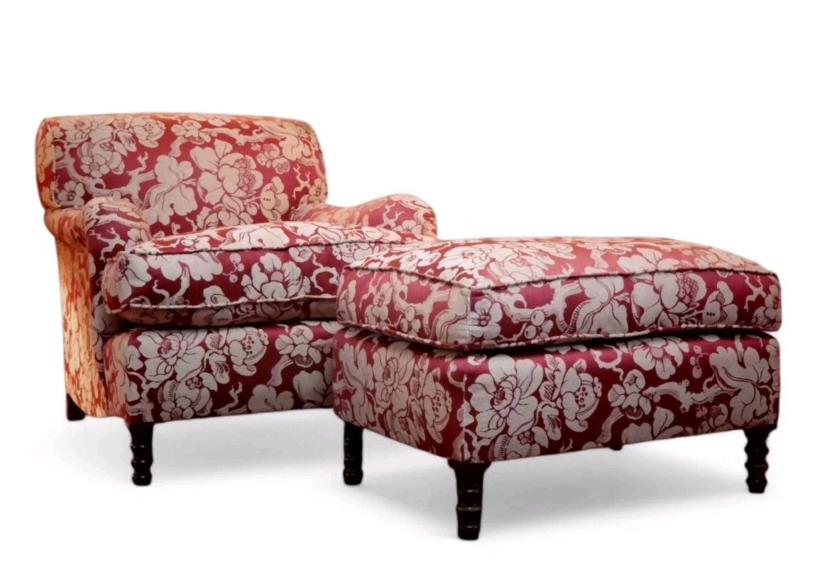 George Smith Standard Signature Large Armchair Footstool Spice Japonais Fabric🚚