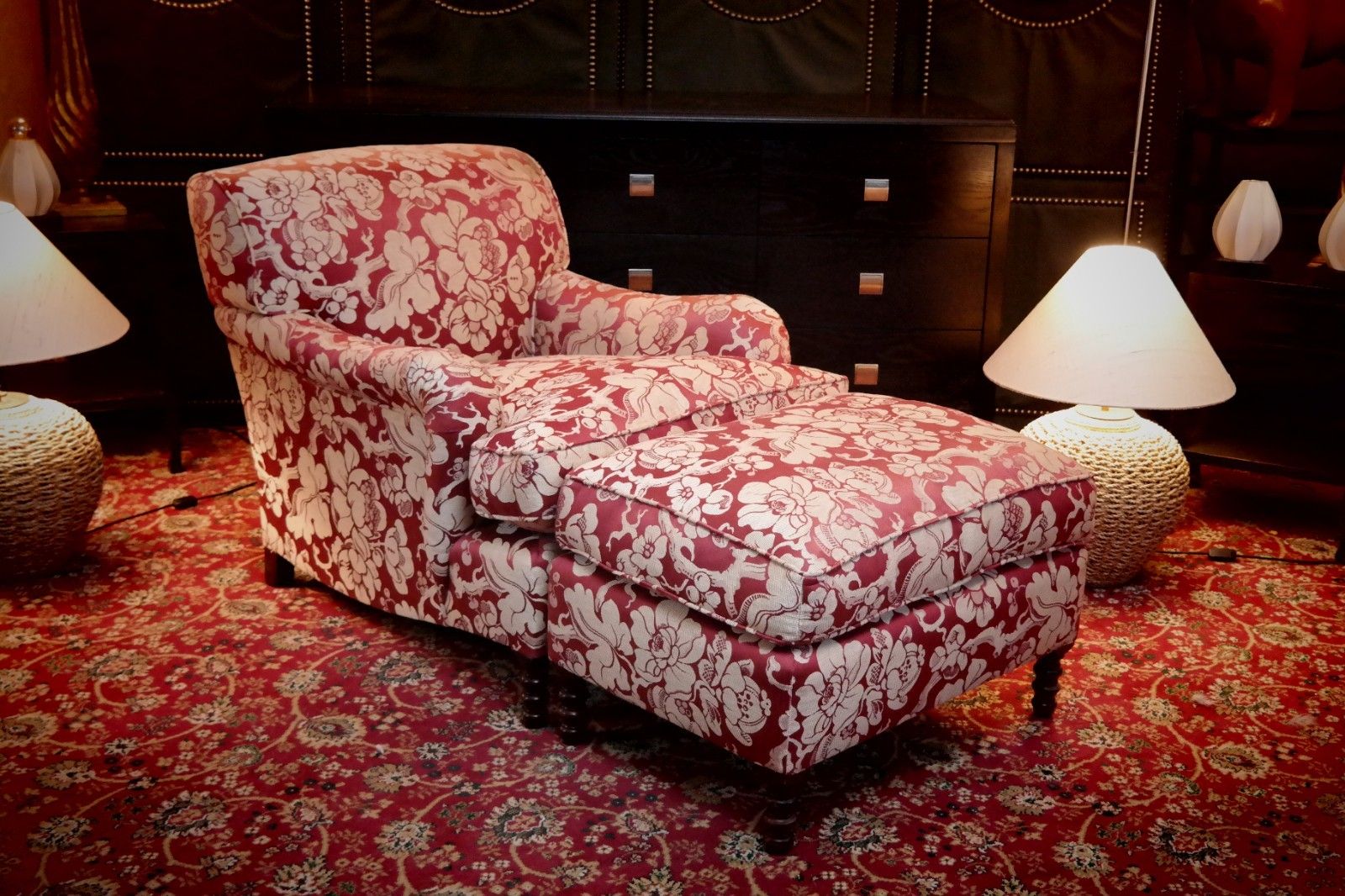 George Smith Standard Signature Large Armchair Footstool Spice Japonais Fabric🚚 photo buy