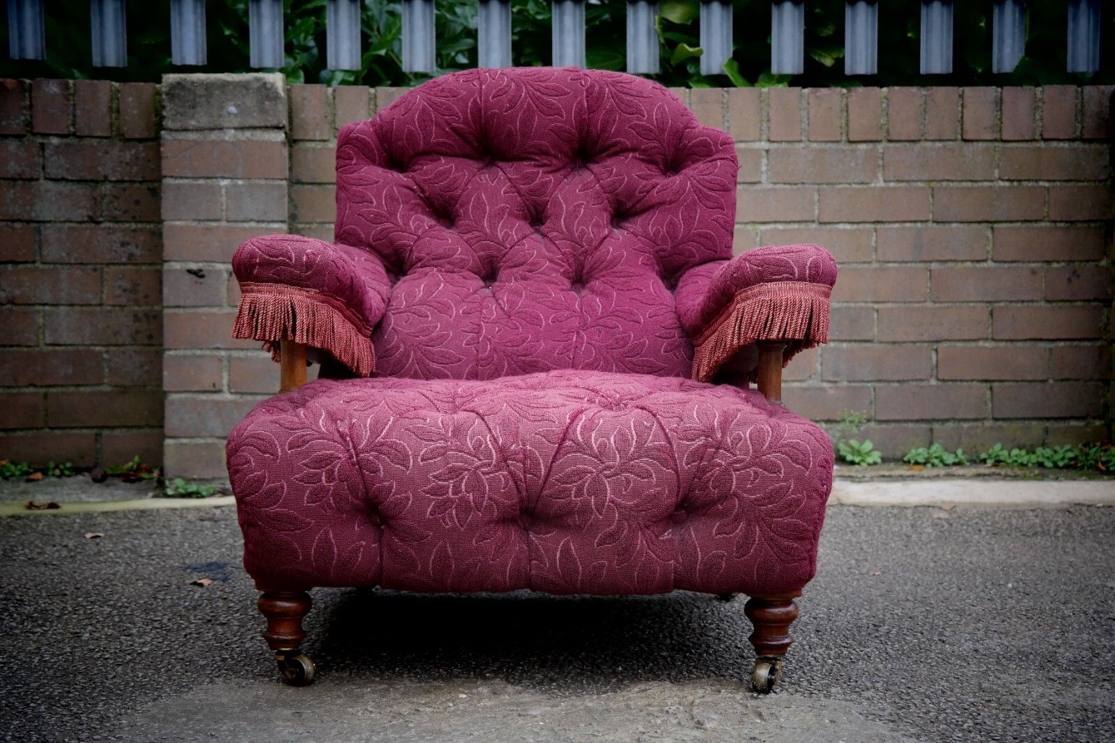 A Howard & Sons Buttoned Open Armchair In Heavy Burgundy Fabric photo furniture