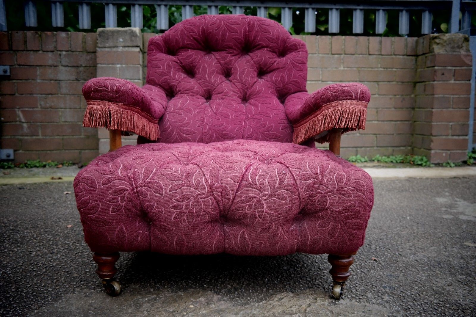A Howard & Sons Buttoned Open Armchair In Heavy Burgundy Fabric photo 7500.0