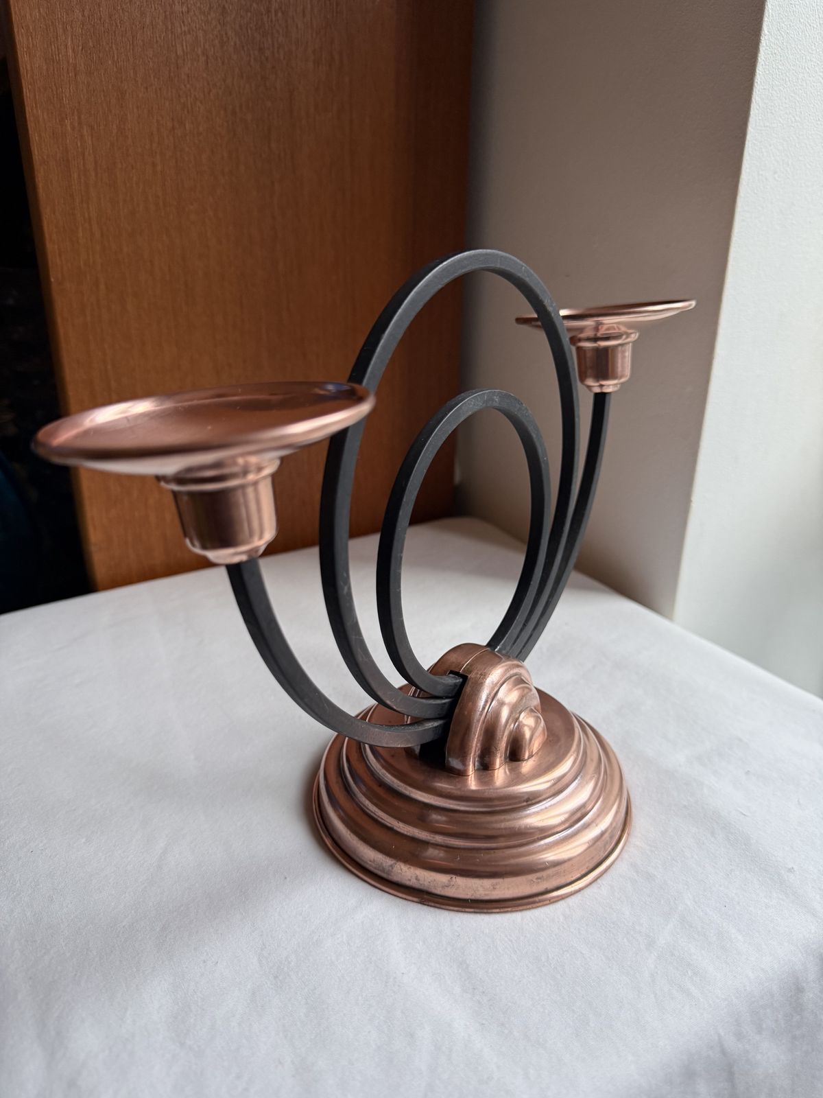 Villedieu Modernist Copper & Iron Candle Holder Candelabra photo 245.0