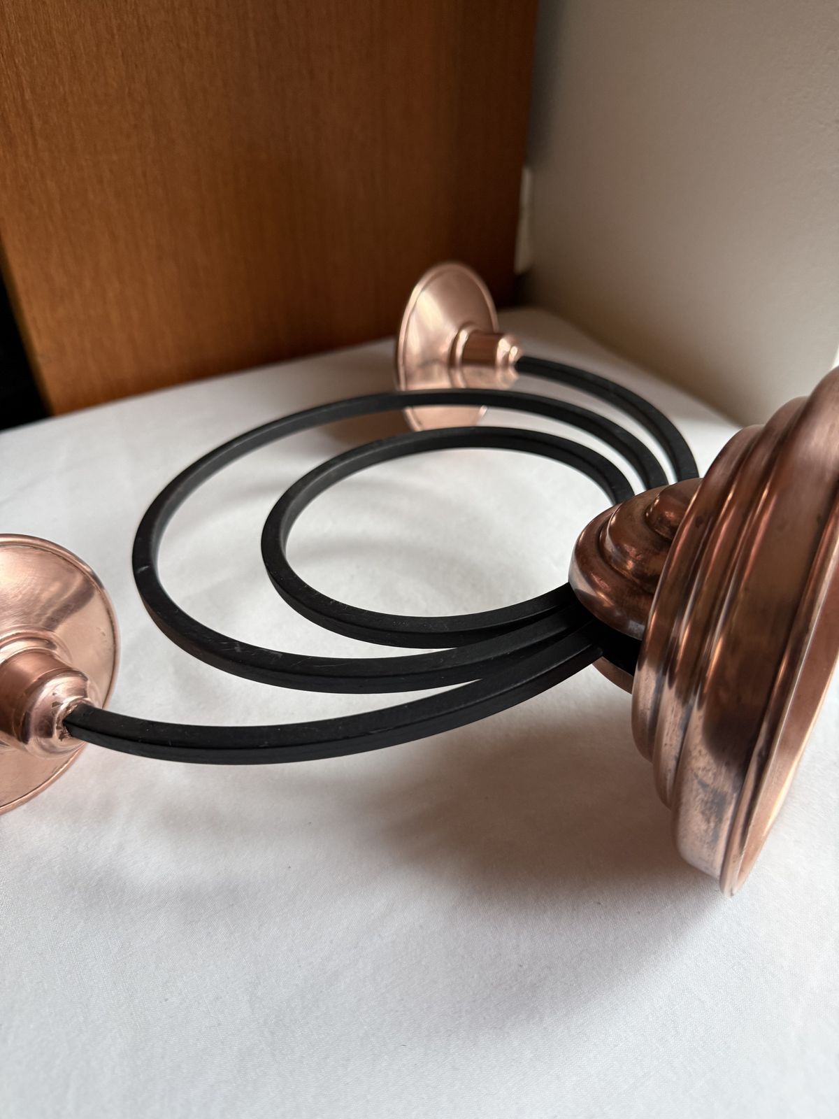 photo for sale Villedieu Modernist Copper & Iron Candle Holder Candelabra