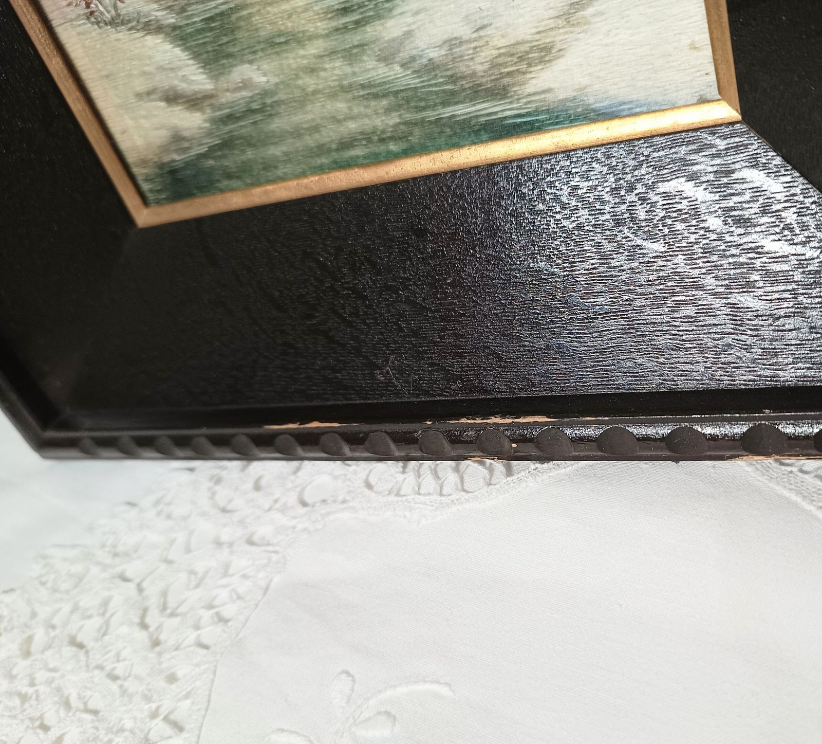 Antique Silk Shading Embroidery Picture Snow Scene,Black Wooden Frame. photo buy