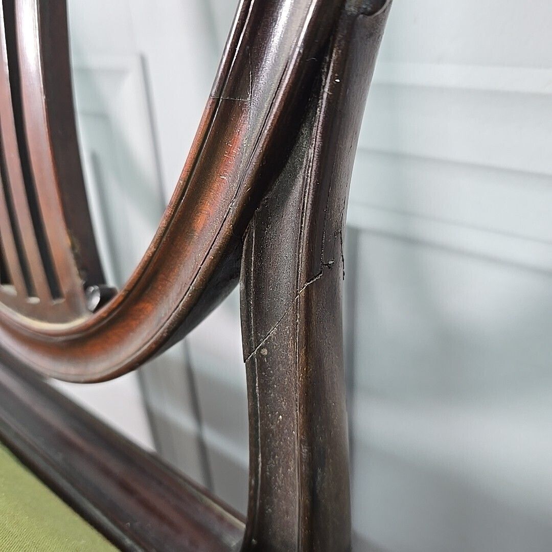 photo vinterior Antique Mahogany Double Chair Salon Settee Hepplewhite Sheraton Revival Shield