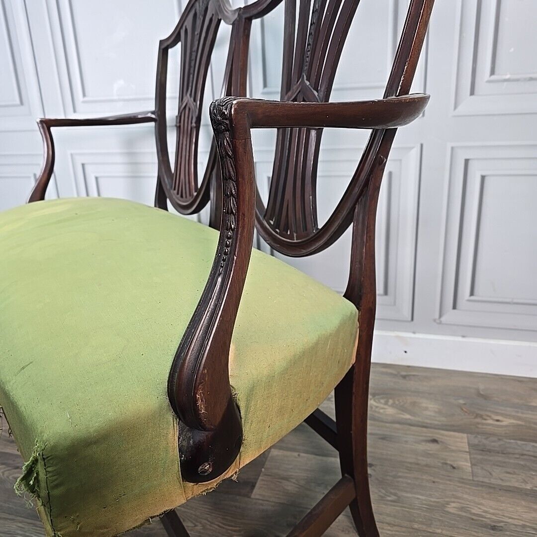 photo buy Antique Mahogany Double Chair Salon Settee Hepplewhite Sheraton Revival Shield