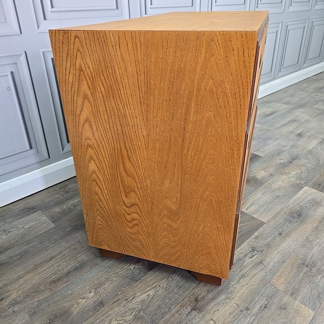 Retro Chest Of Drawers 4 Vintage Oak Veneer – Mid Century Modern Storage Commode photo vinterior