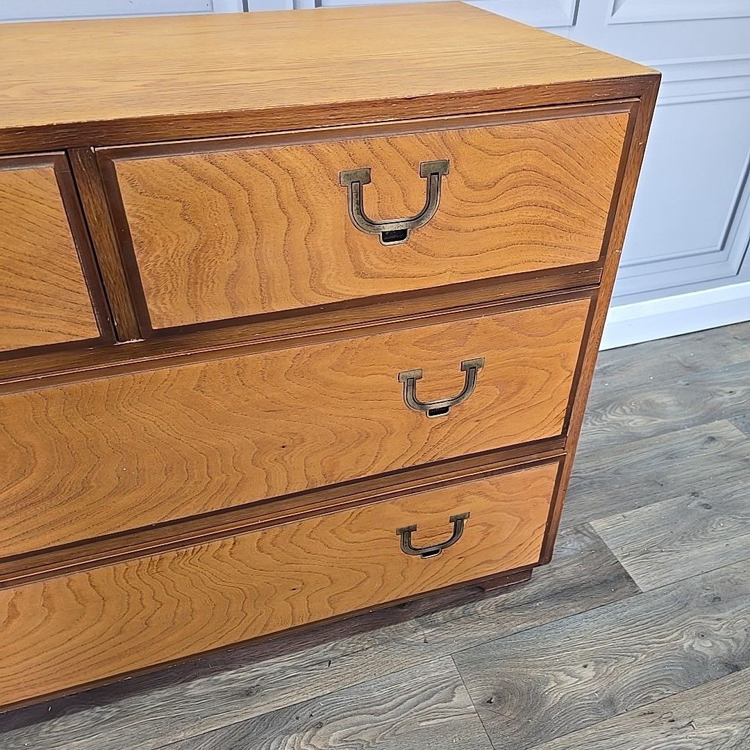 Furniture Retro Chest Of Drawers 4 Vintage Oak Veneer – Mid Century Modern Storage Commode photo