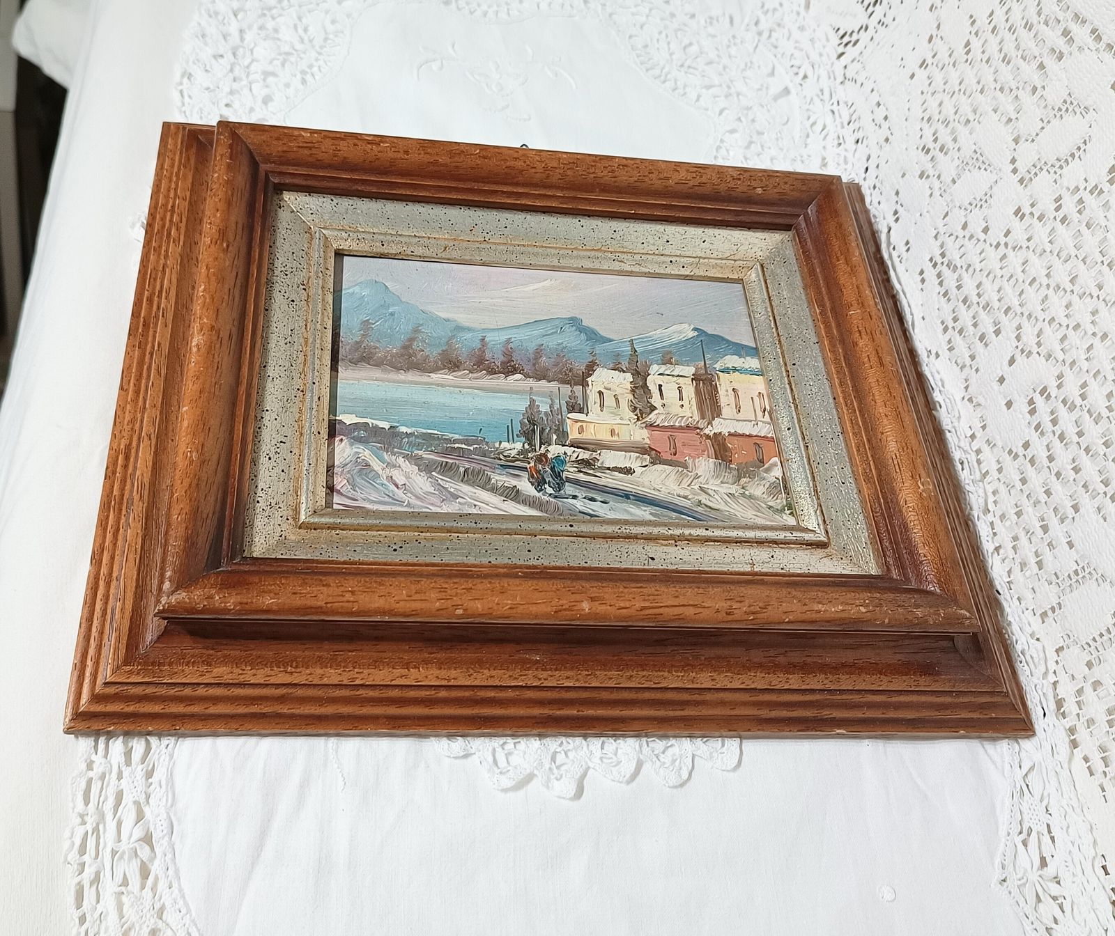 Small Oil Painting Mountain Village Landscape Imprestionist Style Framed. photo 60.0