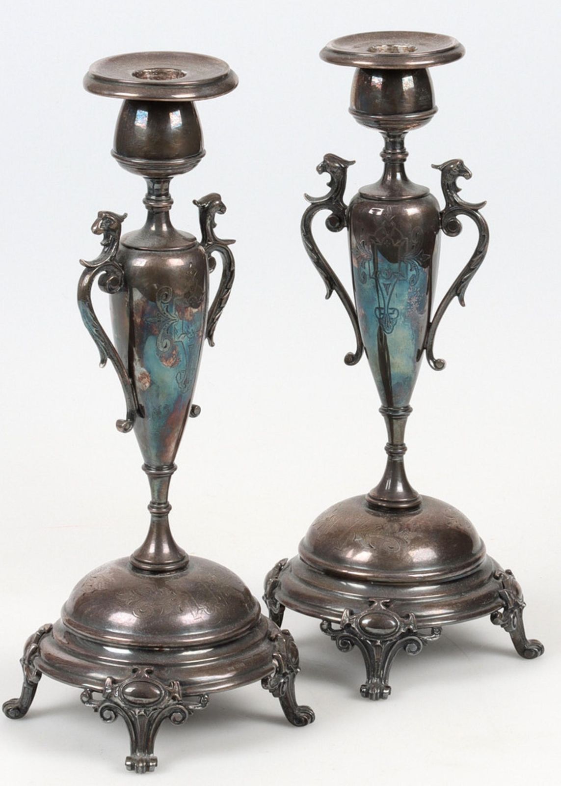 Pair Candle Holder Silver Antique Rococo Style Candlesticks, Decorative Patina photo furniture