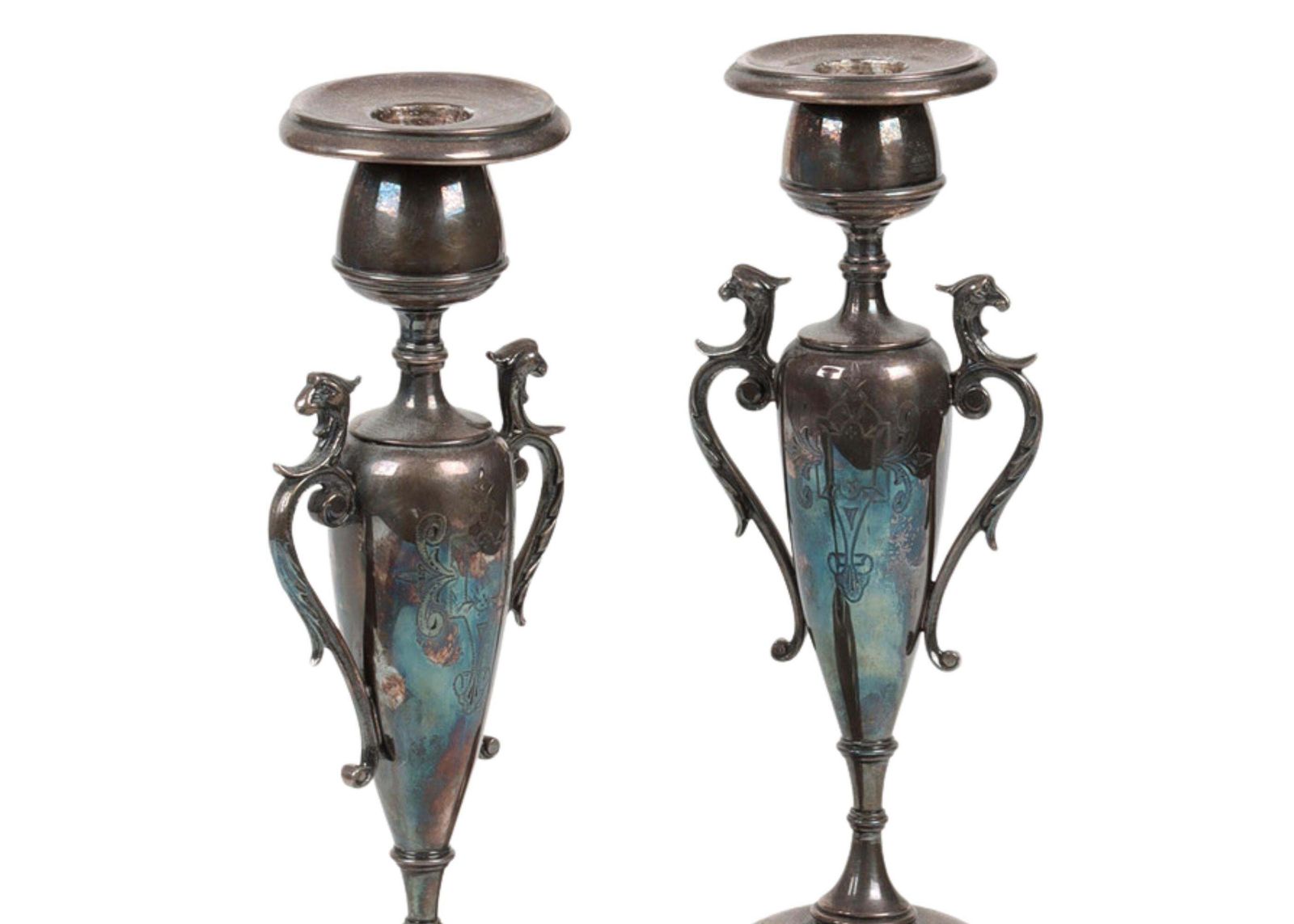 Pair Candle Holder Silver Antique Rococo Style Candlesticks, Decorative Patina photo buy