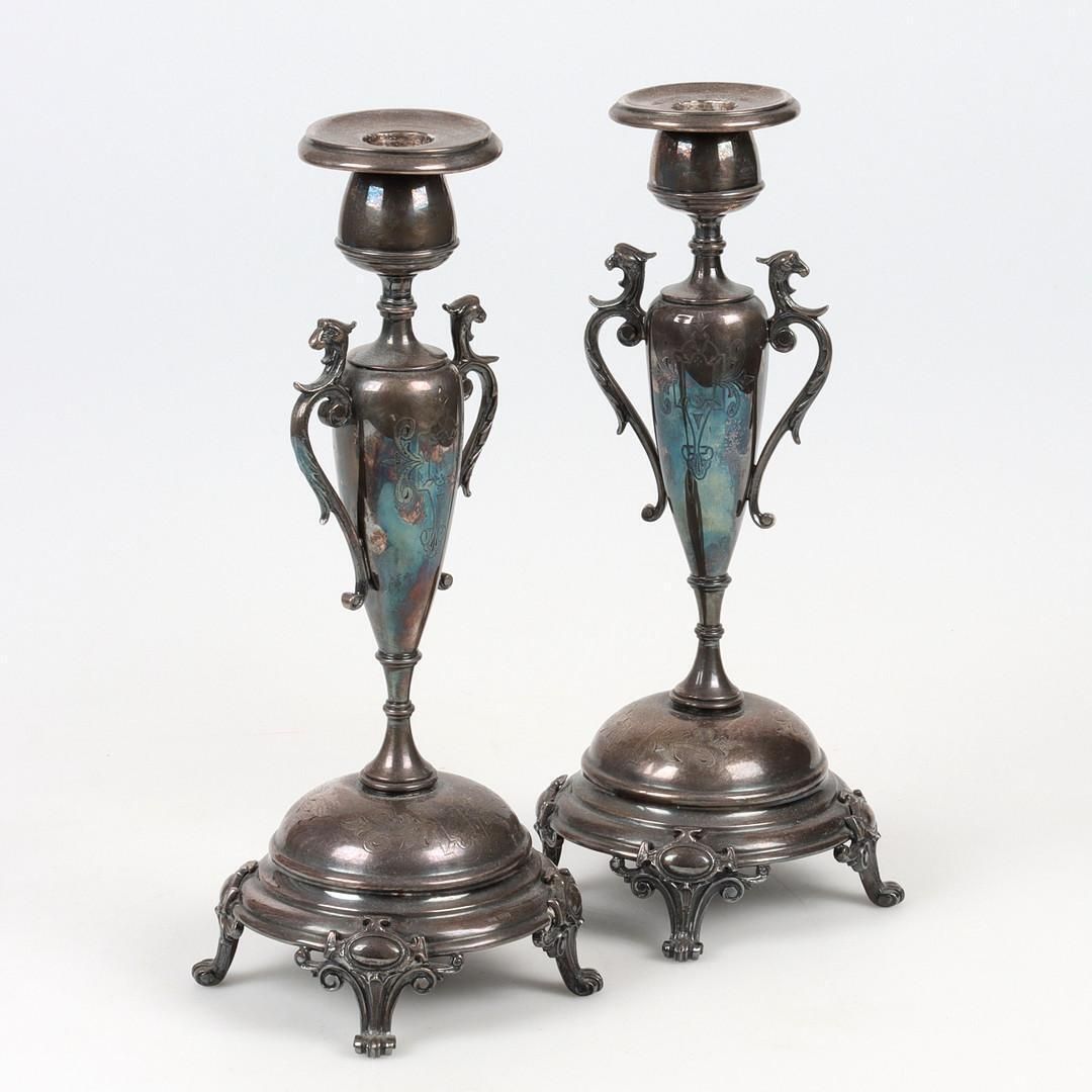 1277.0 Pair Candle Holder Silver Antique Rococo Style Candlesticks, Decorative Patina photo