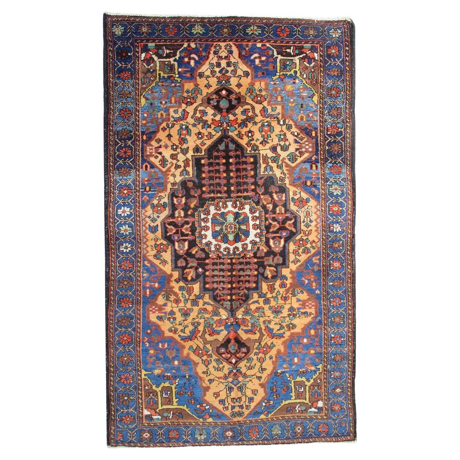 Handmade Carpet Antique Rug Traditional Yellow Rug Wool Living Room 133x193cm