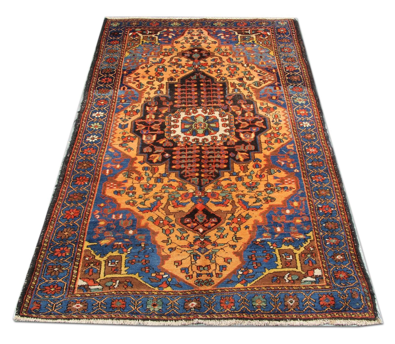 Handmade Carpet Antique Rug Traditional Yellow Rug Wool Living Room 133x193cm photo vinterior